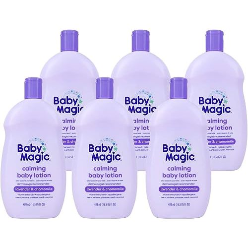 Baby Magic Calming Lotion, Lavender & Chamomile, Helps Comfort & Relax Before Bedtime, Vitamin Enhanced, Dermatologist Recommended, Hypoallergenic, Free of Parabens, 16.5 Fl Oz (6 Pack)