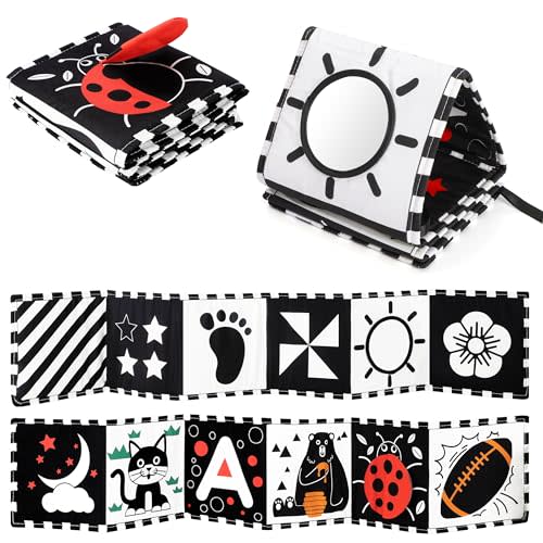 URMYWO Black and White Baby Toys, Tummy Time High Contrast Newborn Toys 0-3 Months, Soft Baby Book, Visual Stimulation Montessori Sensory Infant Toys 0-6-12 Months, Shower Gift for Boys Girls