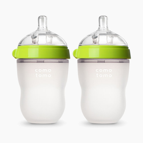 Comotomo Natural Feel Silicone Baby Bottles - Green, 8 Oz, 2
