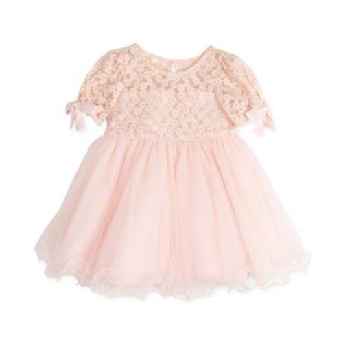 Baby Girls Embroidered Flower and Glitter Mesh Dress
