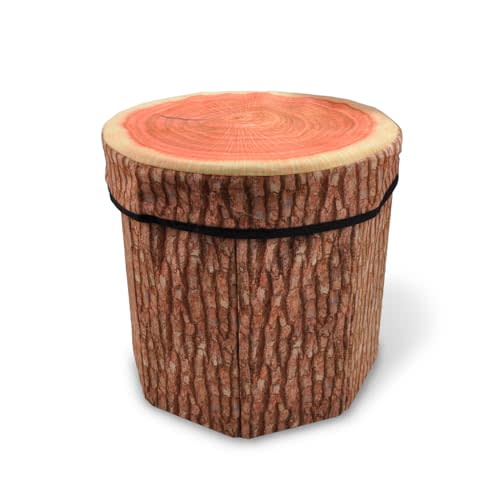 CHEFAN Fruit Storage Stool Ottoman,Tree Stump Stool, Cute Folding Storage Toy Box, Collapsible Seat Chest, Wood Stump Organizer Stool for Toy, Cloth and Kids