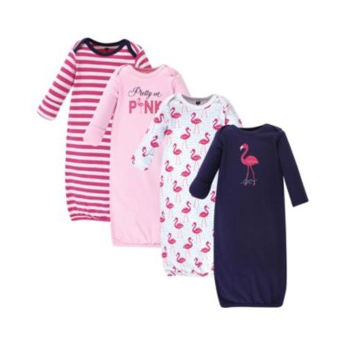 Baby Girls Cotton Gowns, Bright Flamingo, 0-6 Months
