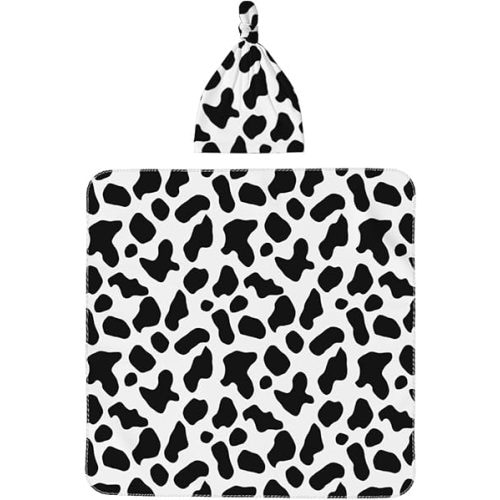 Cow Print Baby Swaddle Blanket with Beanie Set, Newborn Receiving Blankets 35.4"X 35.4" Black and White Soft Swaddle Wrap Baby Stuff for Infant Boy Girl Gift