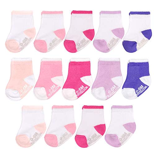 Fruit of the Loom Baby 14-Pack Grow & Fit Flex Zones Cotton Stretch Socks - Unisex, Girls, Boys