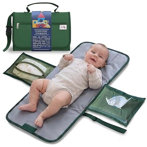 Portable Diaper Changing Pad - Compact Foldable Waterproof Travel Baby Changing Mat, Lightweight On-the-Go Diaper Clutch with Built-in Cushion & Wipe-Clean Surface