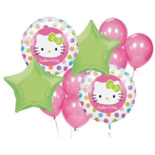 Hello Kitty Cat Polka Dots Pink (10pc) Birthday Party Mylar & Latex Balloons Set