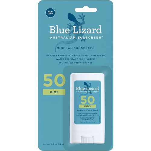 BLUE LIZARD Mineral Sunscreen Stick with Zinc Oxide SPF 50+ Water Resistant UVA/UVB Protection Easy to Apply Fragrance Free, Kids, Unscented, 0.5 oz