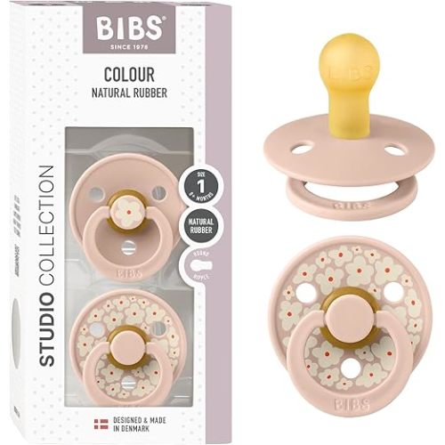 BIBS Pacifiers - Colour Studio 2 Pack | Round Nipple Baby Pacifier | BPA Free Natural Rubber Latex Soother | Made in Denmark | Size 0+ Months | Blush Mix