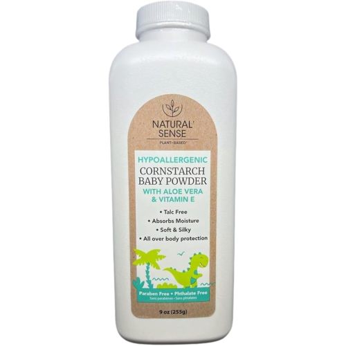 Natural Sense Plant-Based Hypoallergenic Cornstarch Baby Powder with Aloe Vera & Vitamin E, 9oz