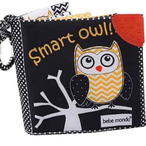 Touch and Feel Cloth Crinkle Books for Babies Infant, Baby Books Toys 0-3-6-12 Months, Christmas Shower Baby Gifts, High Contrast Toys,Teething Teethers, Tummy Time Mirror Toys for Boys and Girls-Owl