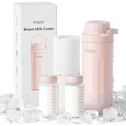 Inaya Portable Breast Milk Cooler Bottle 22oz – Travel Breastmilk Chiller with 24 Hours Cooling, Large Capacity Nursing Essentials with 2 Independent Bottles for Breastmilk Storage, Blush Pink