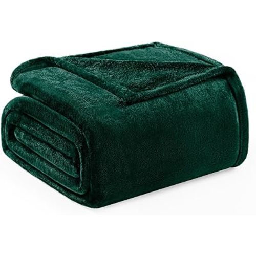 Exclusivo Mezcla Fleece Blanket Queen Size for Bed, Super Soft and Warm, All Season Use, Cozy, Plush, Lightweight, 90x90 Inches, Forest Green