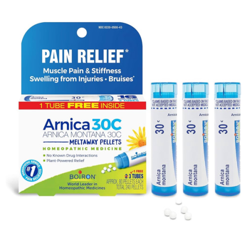 Boiron Arnica Montana 30C Homeopathic Medicine for Relief from Muscle Pain, Muscle Stiffness, Swelling from Injury, and Discoloration from Bruises - 3 Count (240 Pellets)