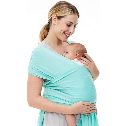 Momcozy Baby Wrap Carrier, Ergonomic Infant Slings for Newborn to Toddler 8-35 lbs, Adjustable Baby Wrap for Adult Fits Sizes XXS-XXL, Easy to Wear Baby Carriers, Lake Blue