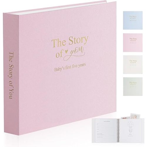 Timeless First 5 Years Keepsake Baby Memory Book for Boy or Girl, Luxury Linen Cover Acid Free Pages, Neutral Baby Journal Milestone Book or Scrapbook, Record the Story of You from Birth to Age 5