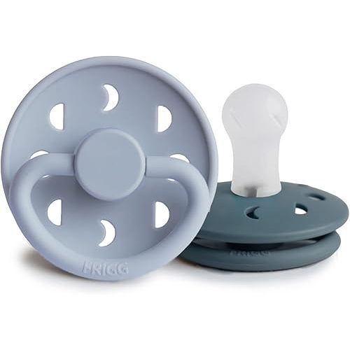FRIGG Moon SilkySoft Silicone Baby Pacifier | Made in Denmark | BPA-Free (Powder Blue/Slate, 0-6 Months)