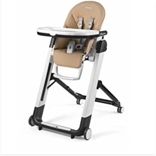 Peg Perego Siesta, Grow With Baby Folding High Chair & Recliner, Height Adjustable, Quick Clean & Easy Push Wheels For Babies & Toddlers, Made in Italy, Noce (Beige)