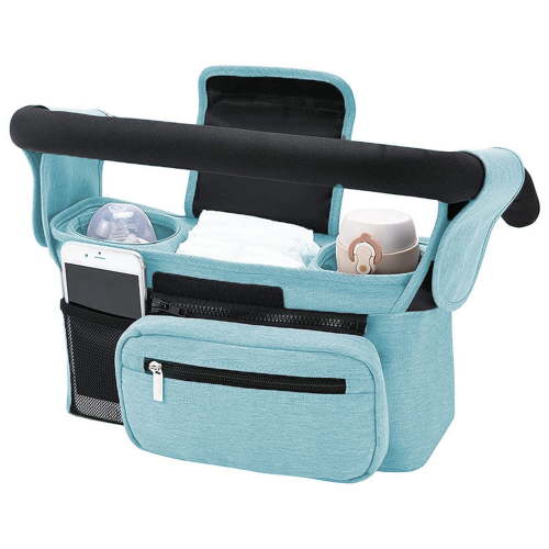 Universal Stroller Organizer with Insulated Cup Holder Detachable Phone Bag, Baby Travel Essential, Stroller Caddy with Shoulder Strap, Stroller Accessories Fits for Pet Stroller