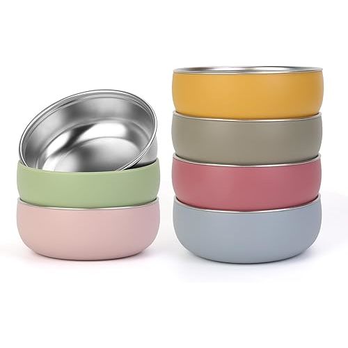 ShineMe Stainless Steel Bowls, 6 pack Snack Containers with Removable Colorful Silicone Sleeves, Unbreakable Kids Bowls for Icecream, Soup, Cereal, Yogurt...