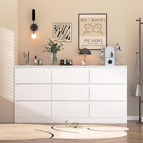 INTERGREAT White Dresser for Bedroom,Modern 9 Drawer Dresser for Closet,Wood Dressers with Deep Drawers for Kids Bedroom,Chest of Drawers for Bedroom,Living Room,Hallway,Entryway,Nursery