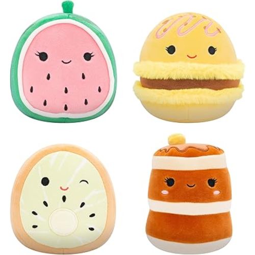 Squishmallows Original 5-Inch Food 4-Pack – Kachina Kiwi, Rayen Pancakes, Visconti Lemon Macaron, Wanda Watermelon – Official Jazwares Plush (Little)