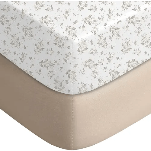 Yoofoss Baby Crib Sheets for Boys Girls, Fitted Crib Sheet 2 Pack for Standard Crib and Toddler Mattress, Super Soft Microfiber Baby Sheet 28x52x8in(Brown+Leaf)
