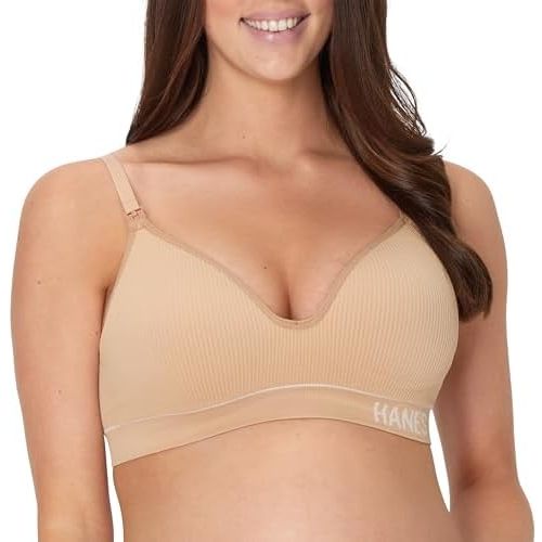 Hanes Women's Maternity Nursing Bra, Seamless Wireless Nursing Bralette for Women, Adjustable Straps