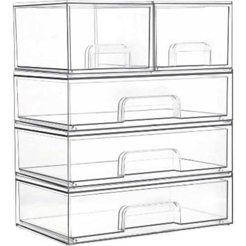 Vtopmart Clear Plastic Stackable Storage Drawers Set of 5, for Makeup, Beauty Supplies, Ideal for Vanity, Bathroom,Cabinet,Pantry Organization