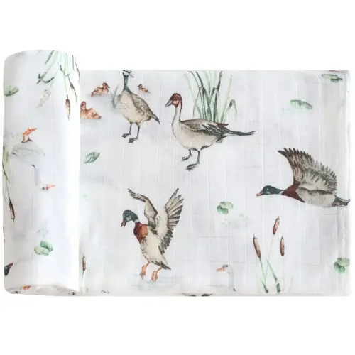 LifeTree Baby Swaddle Blankets, Muslin Swaddle Blankets Boys Girls Swaddling Wrap Receiving Blanket for Newborn, 70% Viscose Bamboo and 30% Cotton, Large 47" x 47", Mallard Duck Pattern