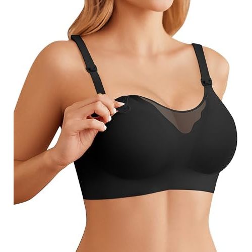 Ekouaer Women Mesh Support Nursing Bra Seamless Ultra Soft Maternity Bras Pregnancy Sleep Bralette with Extra Extenders