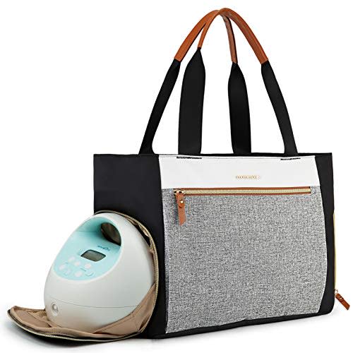 mommore Breast Pump Bag Diaper Tote Bag with 15 Inch Laptop Sleeve Fit Most Breast Pumps Like Medela, Spectra S1,S2, Evenflo