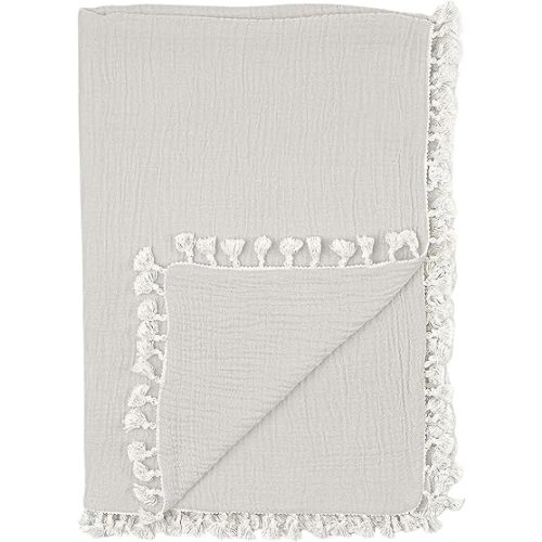 Crane Baby Muslin Swaddle Blanket, Soft Cotton Lightweight Nursery and Stroller Blanket for Baby Boys & Girls, Moonstone, 30" x 40"