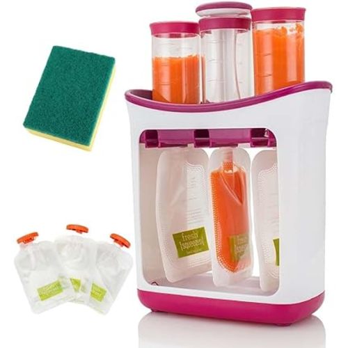Homemade Pouch Maker – Fresh Food in Seconds, Squeeze Filling Station with 10 Reusable Pouches, Pouch Filler for Puree Food, No Splashing, Easy to Use, Dishwasher Safe(1pc)