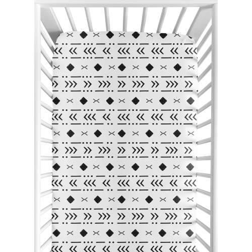 Sweet Jojo Designs White Black Boho Tribal Mudcloth Boy Girl Fitted Crib Sheet Baby or Toddler Bed Nursery - Black and White Woodland Bohemian Southwest Geometric Arrow Gender Neutral Aztec Mud Cloth