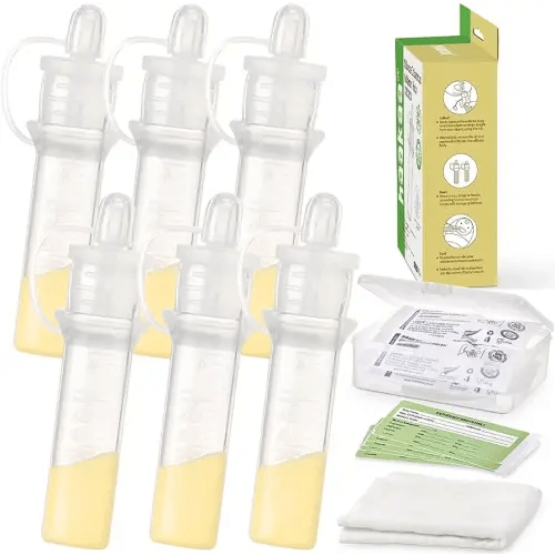 haakaa Colostrum Collector Kit Breast Milk Collector with Cotton Cloth Wipe and Storage Case, Ready-to-Use, Reusable, BPA Free, 4ml/6pcs