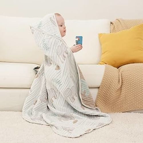 Ultra-Soft Muslin Baby Hooded Towel - 32 x 32 Inches, Ideal for Bath & Beach, Suitable for Both Boys & Girls from Newborns to Toddlers