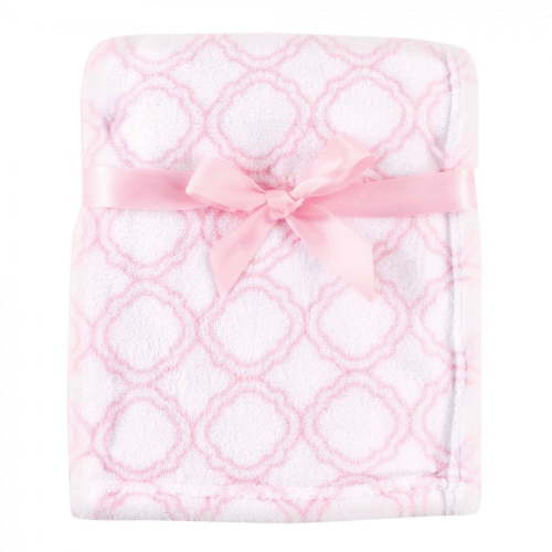 Luvable Friends Baby Girl Coral Fleece Blanket, Pink Lattice, One Size