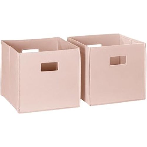 RiverRidge Kids 2pc Fabric Collapsible Storage Cube Organizers with Handles for Playroom Organization - Soft Pink