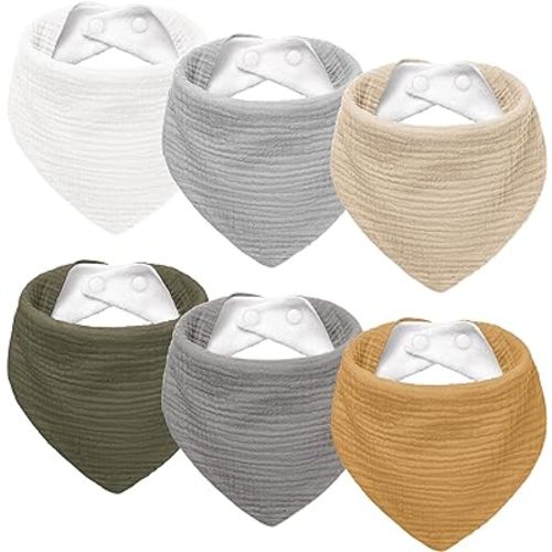 Muslin Baby Drool Bibs 6Pack Soft Triangular Adjustable Baby Bandana Bibs for Unisex Girls & Boys