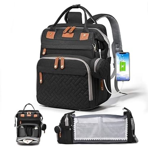 Diaper Bag Backpack with Changing Station, Multifunction Travel Baby Bag, Waterproof Baby Tote, Large Capacity Mommy Bag, Newborn Essentials Backpack Bag, Unisex, Black