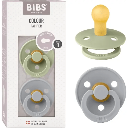 BIBS Pacifiers | Natural Rubber Baby Pacifier | Set of 2 BPA-Free Soothers | Made in Denmark | Sage/Cloud 0+ Months (Pack of 2)