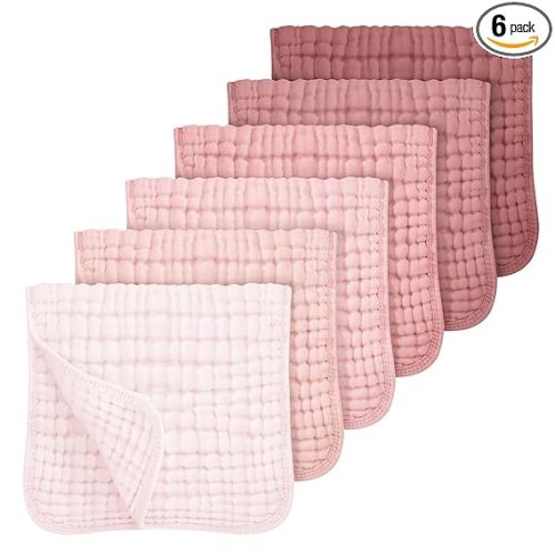 Looxii Muslin Burp Cloths Baby Girl 6 Pack - 20" x 10" - Ultra Soft & Absorbent, 6-Layer 100% Cotton for Spit Up & Drool- Gentle Baby Burping Cloth, Newborn Essentials Shower Gift Girl, Gradient Pink