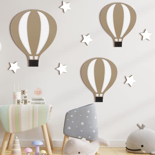 Soaoo 9 Pcs Hot Air Balloon Decorations Nursery Wall Decor Boho Wooden Sign Hot Air Balloon Nursery Baby Shower Decorations for Bedroom Classroom Playroom Wall Art