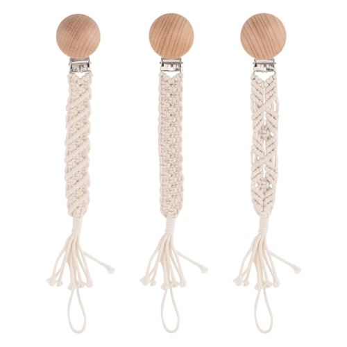 Boho Pacifier Clip for Boys Girls Pacifier Holder Leash Wooden Clips Handmade Braided Cotton Unisex Baby Shower Birthday Gift Christmas Gift (Pattern 1)