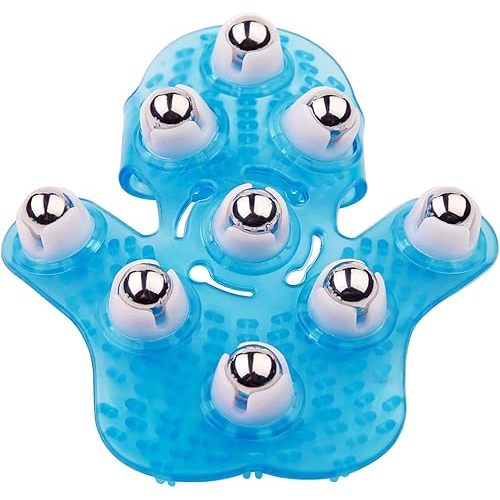 Handheld Massage Ball for Muscle Back Neck Joint Foot Shoulder Leg Pain Relief - Palm Shaped Massage Tool with Roller Balls, Portable Design, Blue