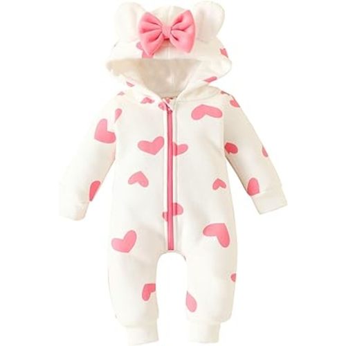 Baby Boy Clothes Snap up Unisex Baby Toddler Bow Hooded Romper Fit Footed Long Sleeve Zipper Bow Easter for Baby