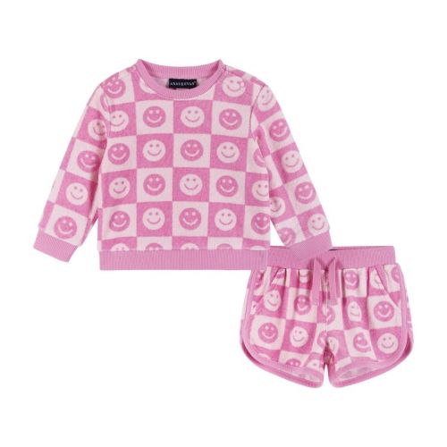 Andy & Evan  Infant  Pink Smiley Terry Sweatshirt & Shorts Set., Size: 3-6 months