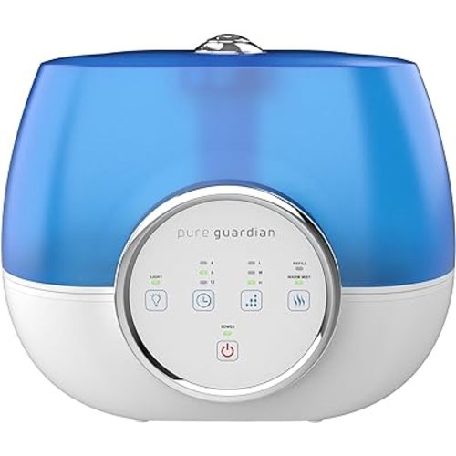 PureGuardian H4810AR Ultrasonic Warm and Cool Mist Humidifier for Bedrooms, Quiet, Filter-Free, 120 Hr, 2 Gal Treated Tank Surface Resists Mold, Pure Guardian Humidifier with Essential Oil Tray