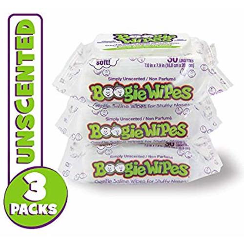 Boogie Wipes, Unscented Wet Wipes for Baby and Kids, Nose, Face, Hand and Body, Soft and Sensitive Tissue Made with Natural Saline, Aloe, Chamomile and Vitamin E, 30 Count (Pack of 3) - 3 Pack