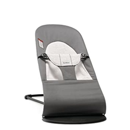 BabyBjörn Bouncer Balance Soft, Cotton/Jersey, Dark Gray/Gray 2-in-1 Adjustable Baby Bouncer Seat and Toddler Chair, Newborn to Toddler (8-29 lbs), 4 Positions, Lightweight & Portable